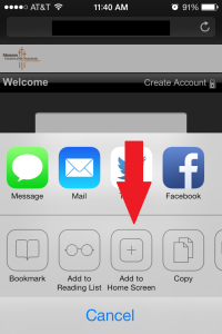 Press the Add to Home Screen button.
